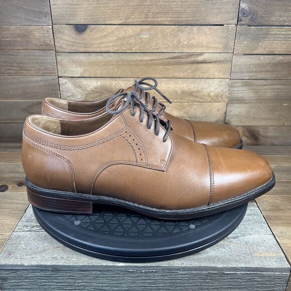 Johnston & Murphy Mens Size 10.5M Branning Cap Toe Tan Sheepskin Brown Lace Up - Picture 1 of 10